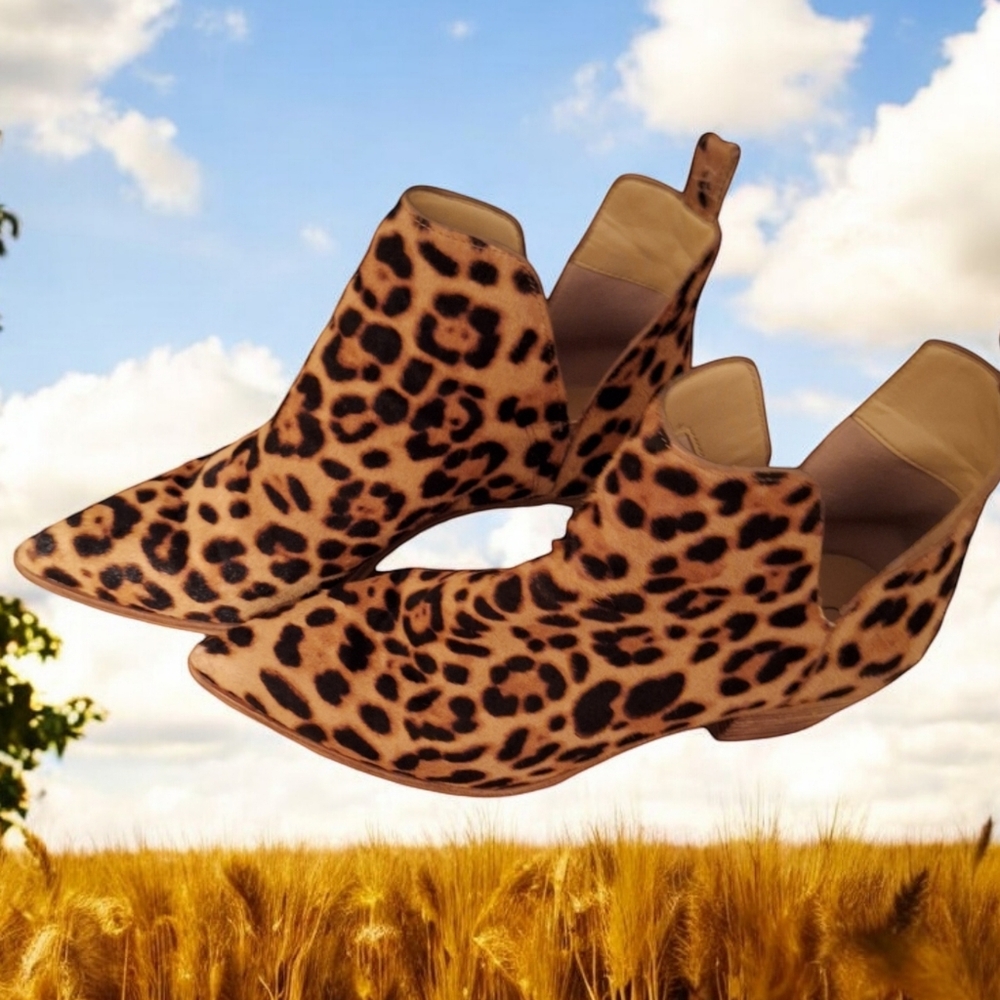 Sole Society Leopard Print Ankle Booties in Tan and Black
